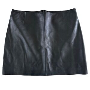 Theory Black Lambskin Leather Mixed Media Mini Skirt Women's Size 8 Geometric